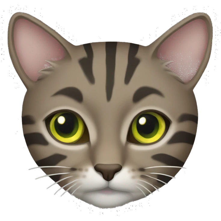 brown sitten cat with dark grey and light grey stripes with yellowish green eyes  emoji