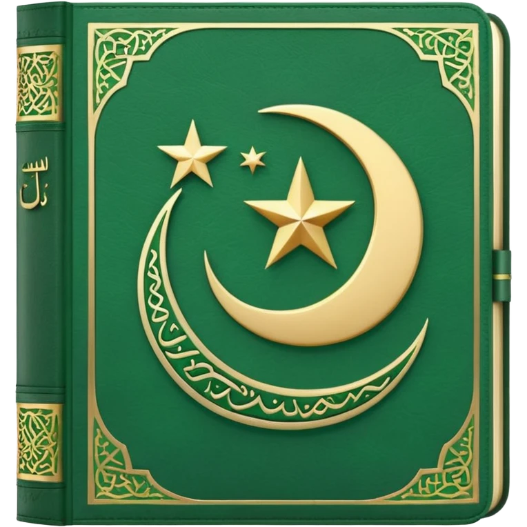 Closed Quran with the Islamic Symbol on it (moon and star) green emoji