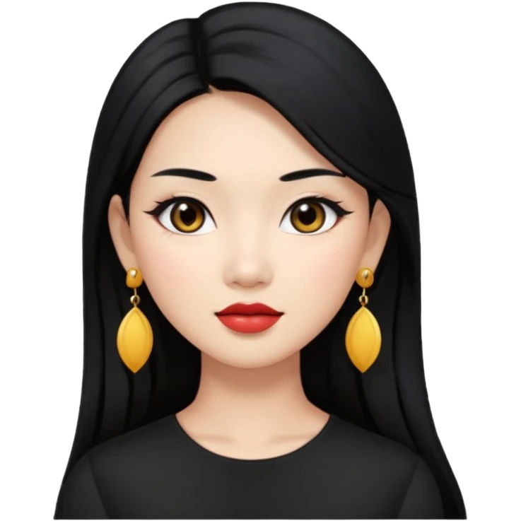 Attractive asian woman with a wide face, dark makeup, Long hair and earrings emoji