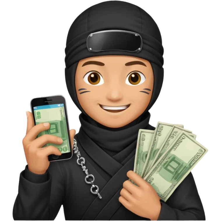 Ninja holding phone and money emoji