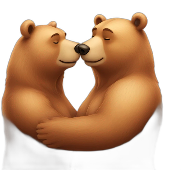 Female bear and male bear kissing, face only, with hearts above them emoji