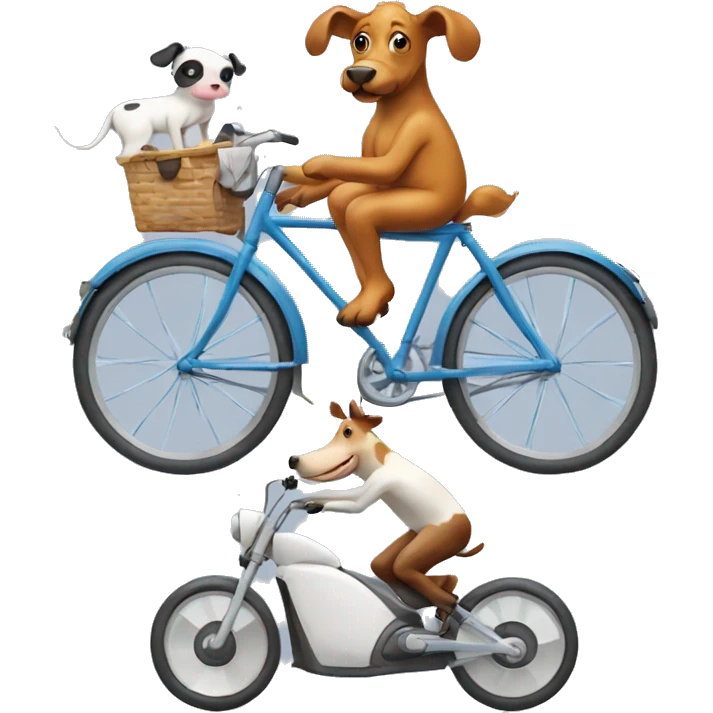 Squid riding a bike with a dog, cow and,horse emoji