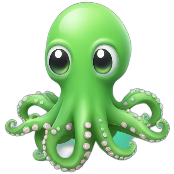 light green cartoon octopus sitting on a rocket emoji