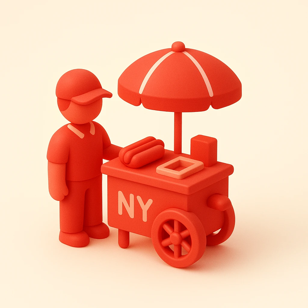 hotdog seller in New York with cart emoji