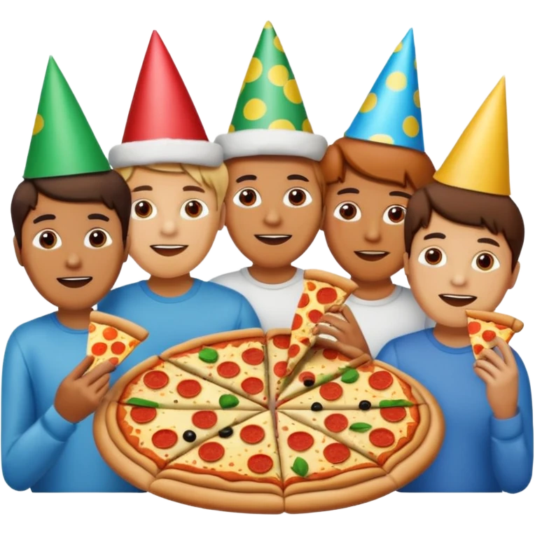 grupo de amigos felices comiendo pizza emoji