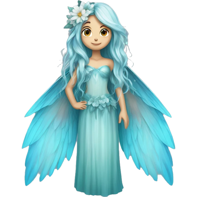 Beautiful, flower, fairy, blue, turqoise, silver, long hair, big wings emoji