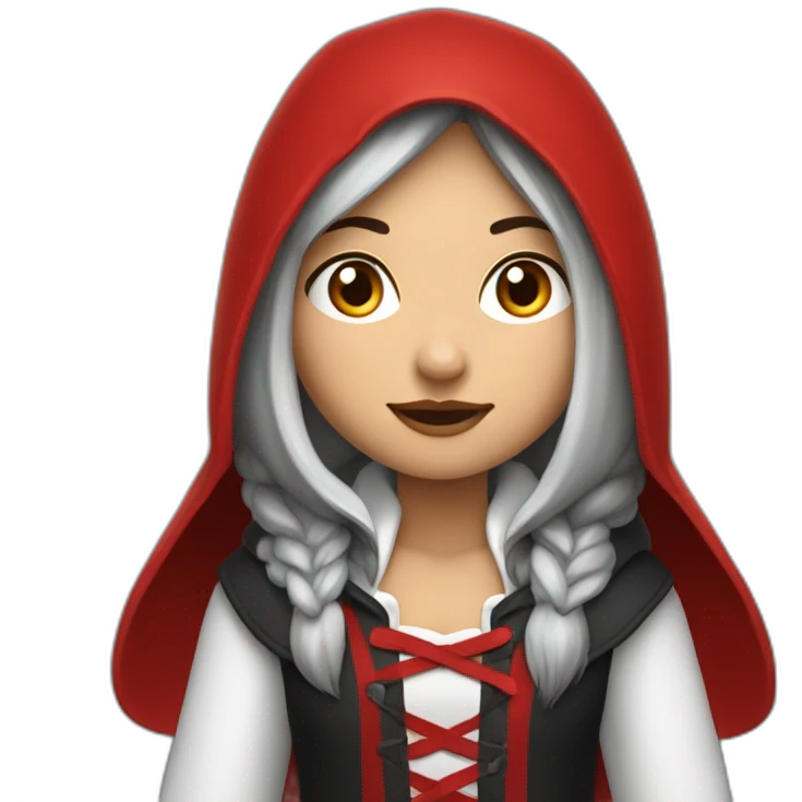 red-ridding-hood-girl-with-long-black-strait-hair-with-white-break emoji