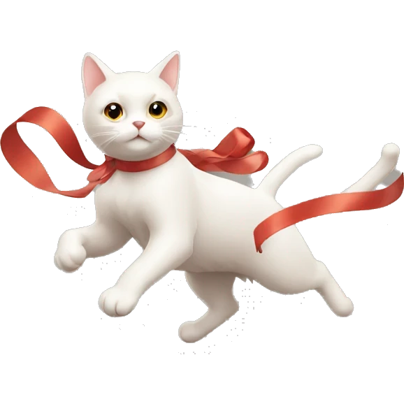 cat chasing long ribbon emoji