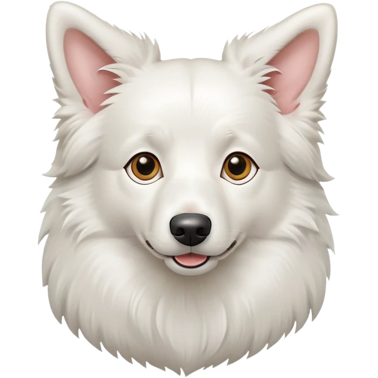 A pure white Border Collie dog sitting, with fluffy fur, alert pointed ears, and friendly expression emoji