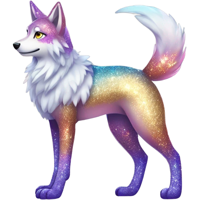Colorful Shiny Sparkly Fionbri-Falvie-sparkle-wolf-sona full body with intricate markings emoji