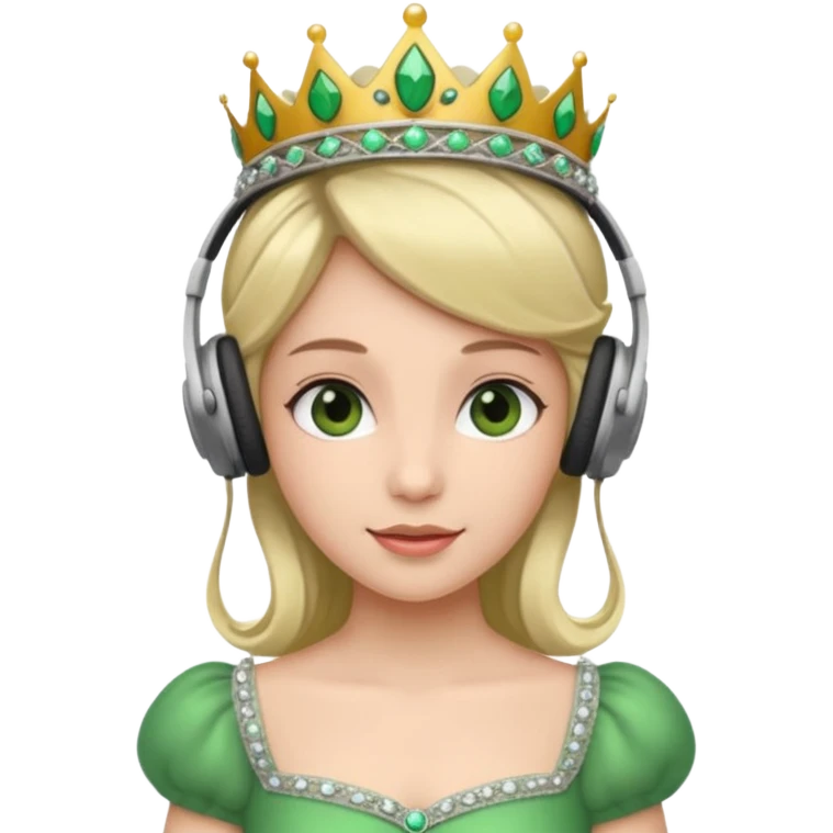 princess with headphones tiara and green dress emoji
