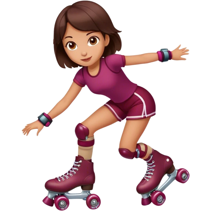 Cute brunette girl, tan skin, with burgundy rollerskates emoji