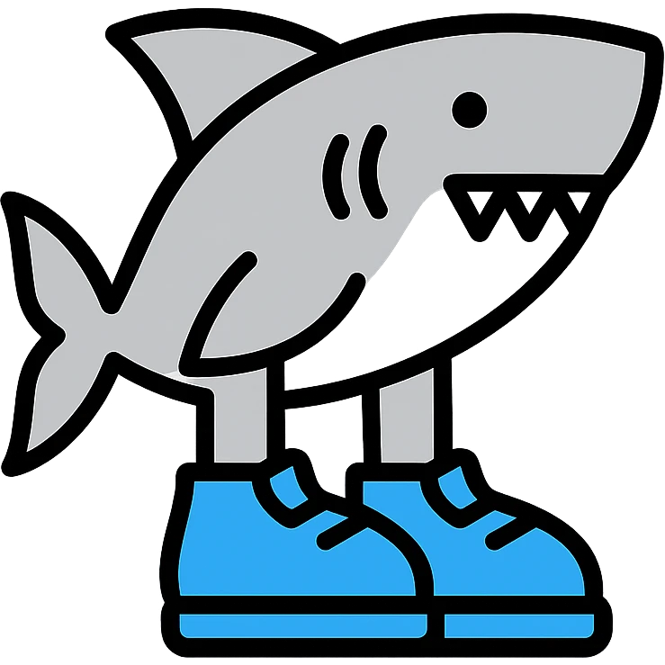 shark with blue shoes color outline icon emoji