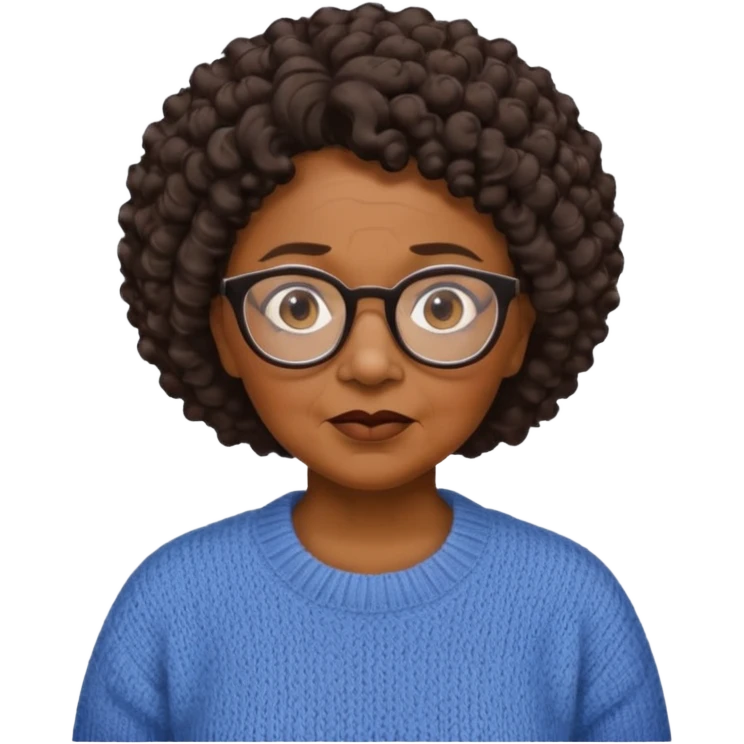 Old black woman, solemn, wearing glasses and sweater, short curly hair emoji