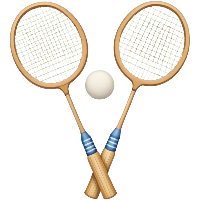 Two crossed badminton rackets with a shuttlecock resting in between, set against the faint outline of a badminton court. The image highlights the tools of the sport, with a subtle emphasis on the court's net and boundaries, symbolizing competition and skill. emoji