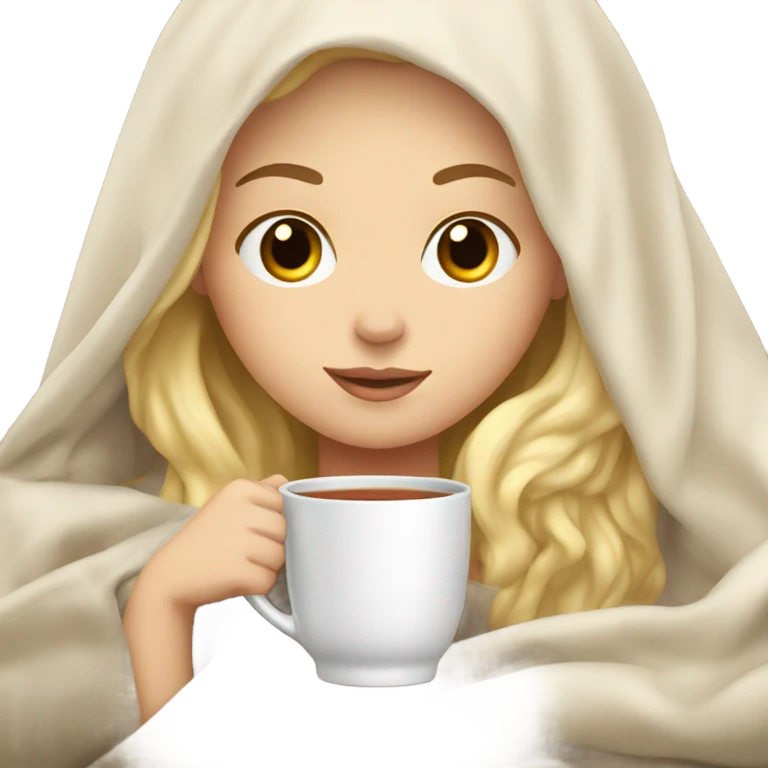 Blonde White girl under the blanket with a cup of tea  emoji