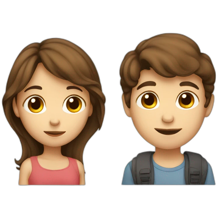 Brown-haired boy kissing brown-haired girl emoji