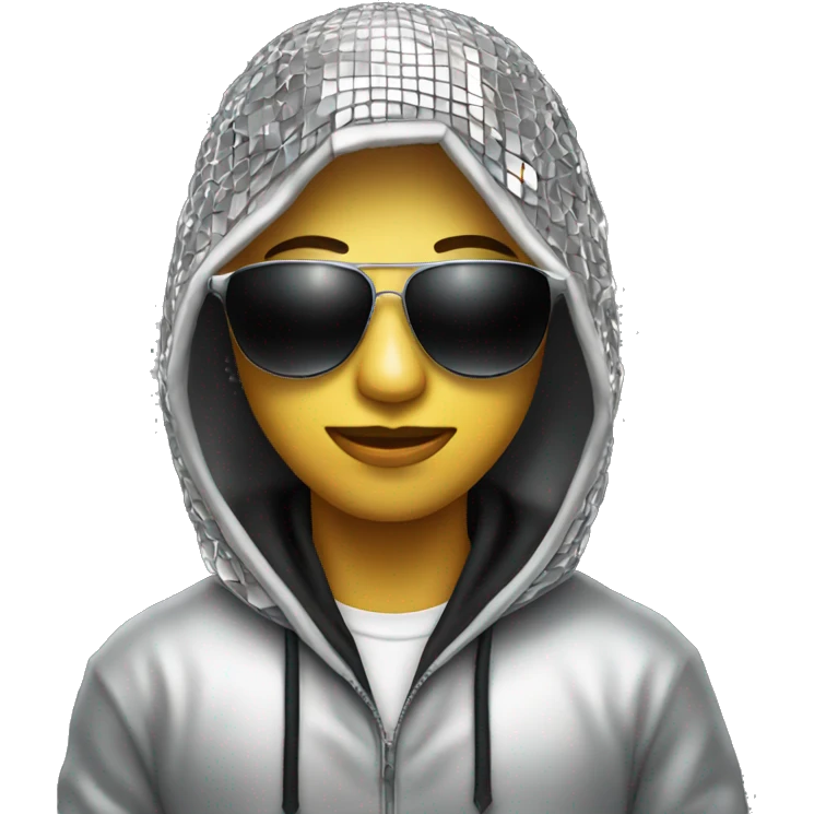 SilverDiscoball face with sunglasses and a Black hoodie   emoji