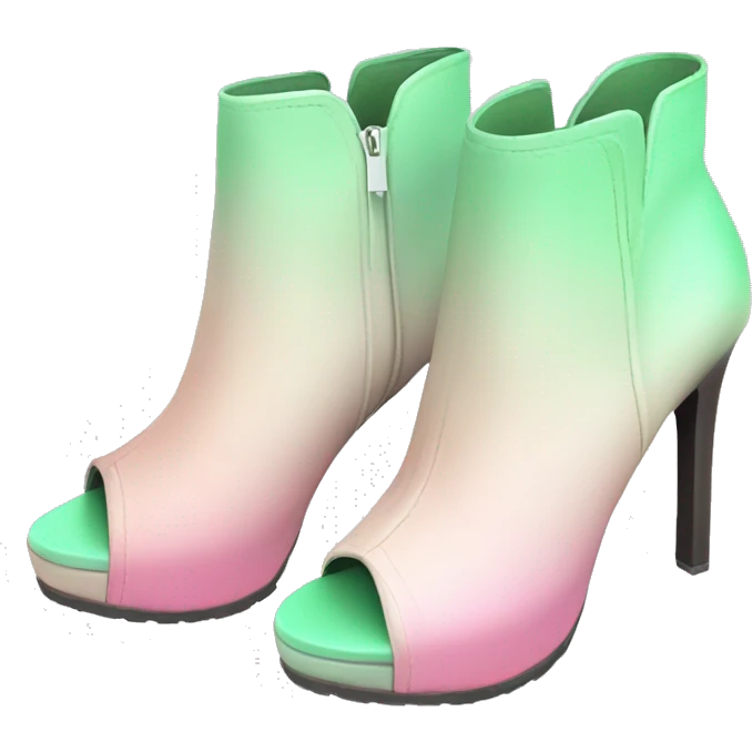 Realistic isolated top view of a pair of light pastel green to pastel pink ombre peep toe ankle bootie boots.  emoji