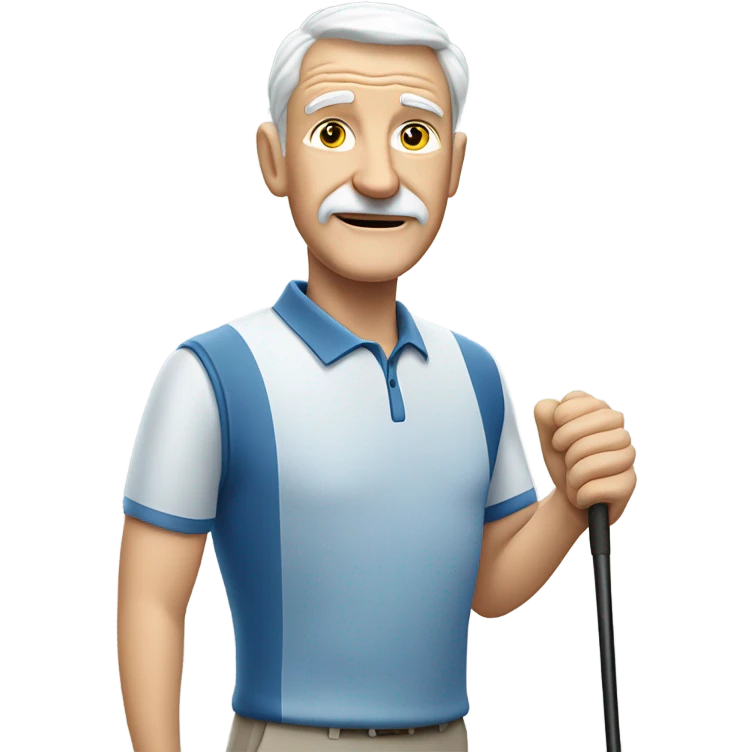 Elderly white male no facial hair and no mustache and no cane playing golf emoji