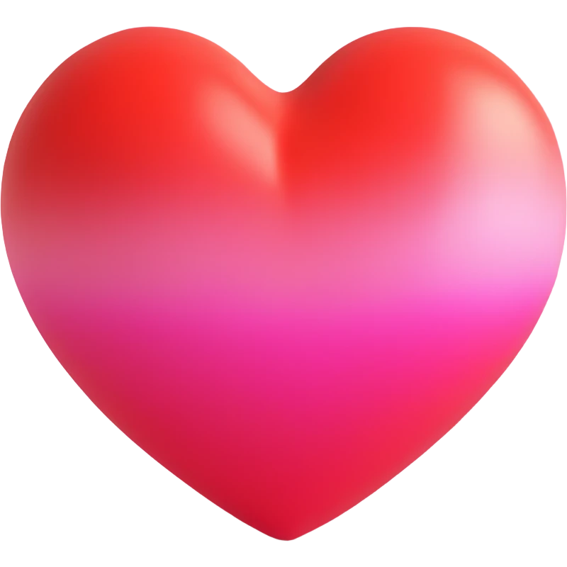 puffy heart, gradient from red to pink, extra plump, cheerful expression emoji