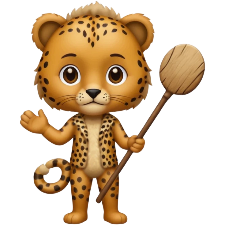 Give me a human who has hunch back and wearing cheetah print clothes  lot of hair on his body show full body and has a stick in his hand emoji