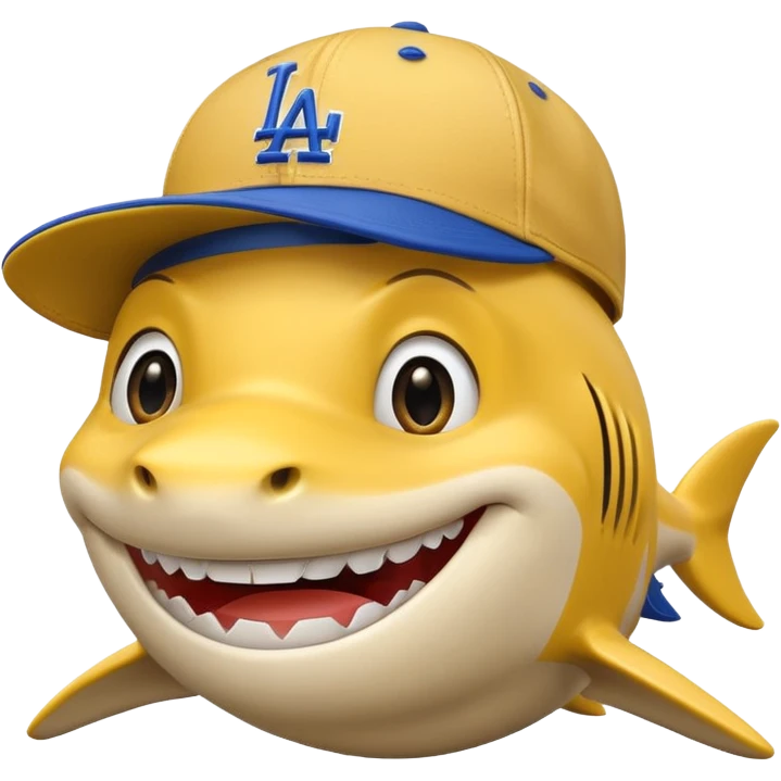 A yellow shark with a L a dodgers hat on emoji
