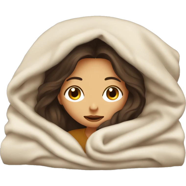 Brunette girl inside a blanket sipping coffee eyes closed emoji