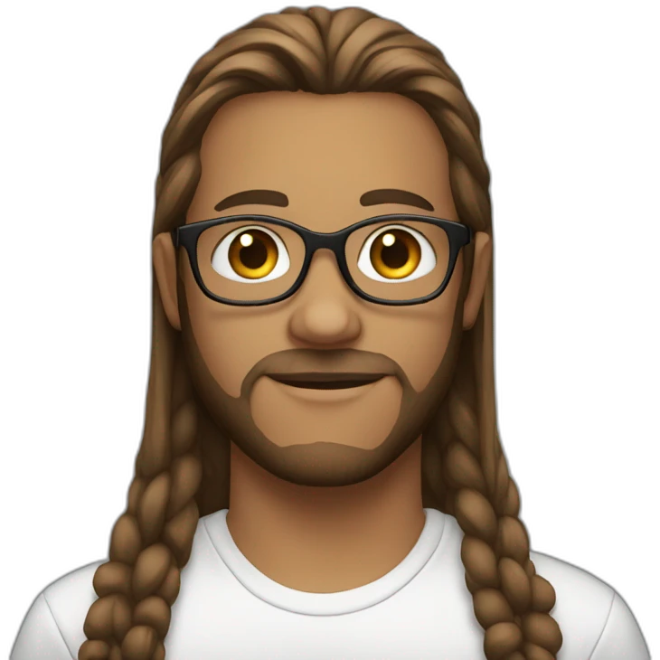 a portrait of a white teenager with glasses and brown beard with long straight brown hair emoji