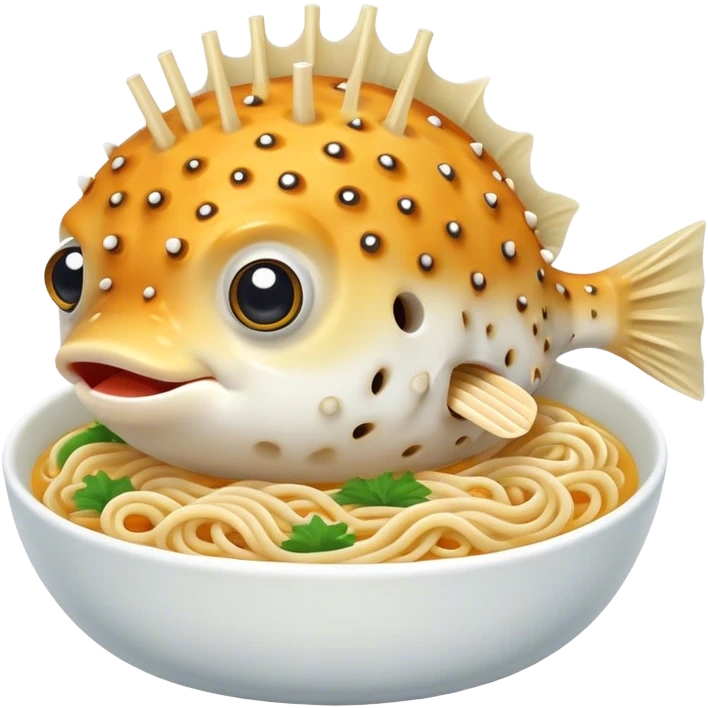 Pufferfish eating noodles emoji