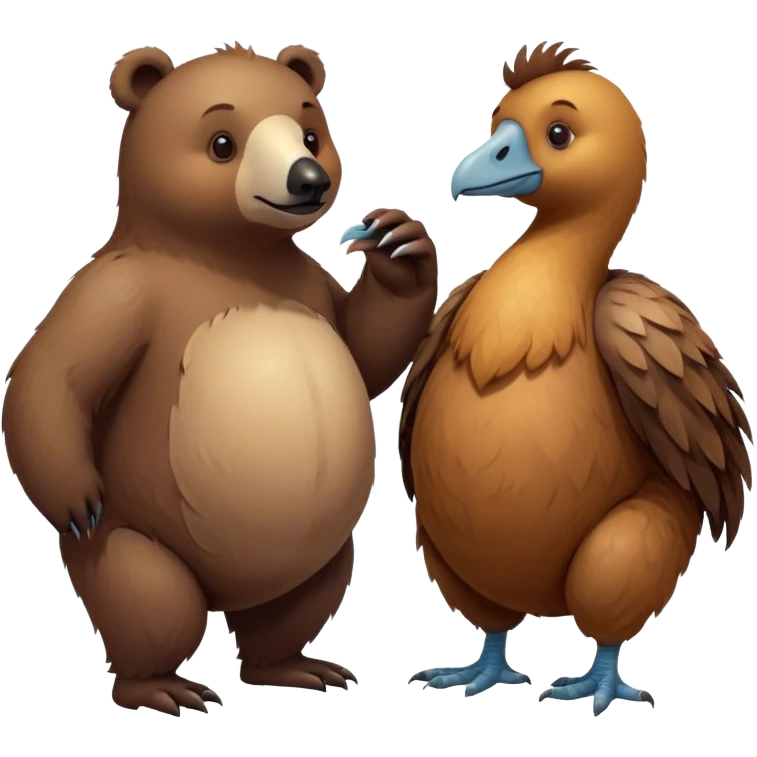 a bear and a dodo standing side by side, symbolizing a couple. The bear has a soft and friendly appearance, while the dodo looks cute and expressive. They are slightly leaning towards each other emoji