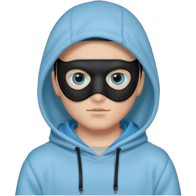 Make an emoji of Boywithuke (Boywithuke is a singer who wears a light sky blue hoodie with the hood up and has a ukelele on his back and has a mask that’s all black besides the 2 blue circles where the eyes should be) emoji