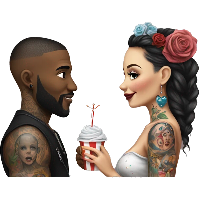 Romantic carnival date for beautiful tattooed couple emoji