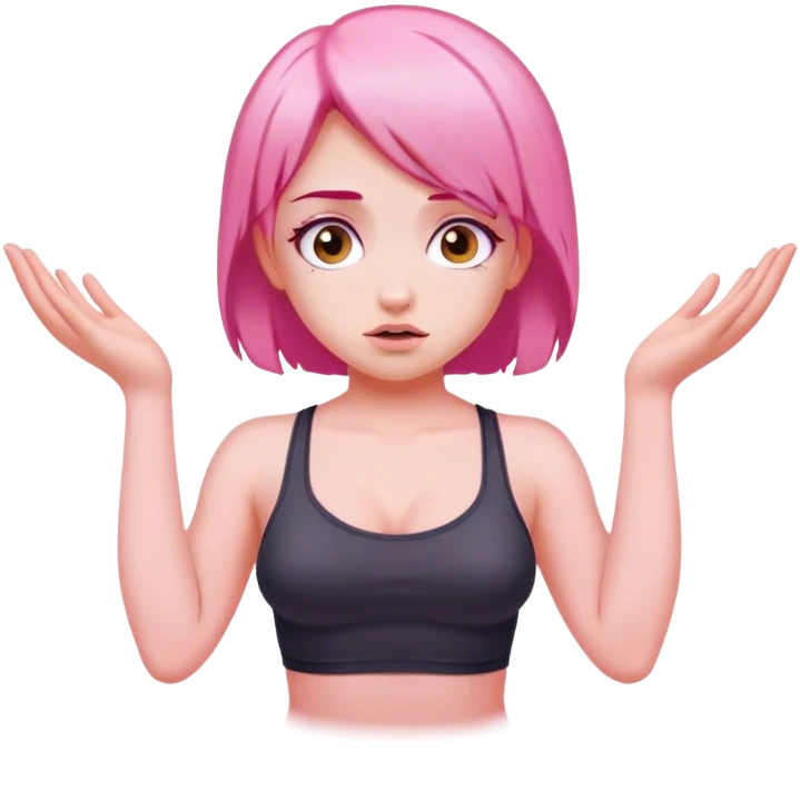 Pink haired girl doing shrugs emoji
