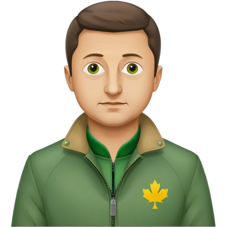 Photorealistic Vladimir Zelensky. green jacket emoji