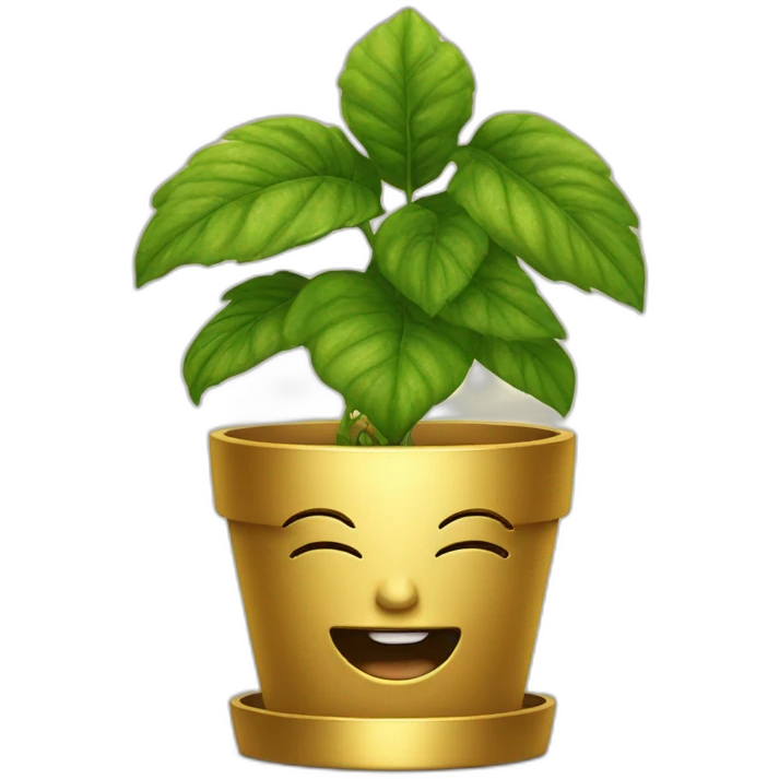divine plant in a golden flower pot on a stand with four feer emoji
