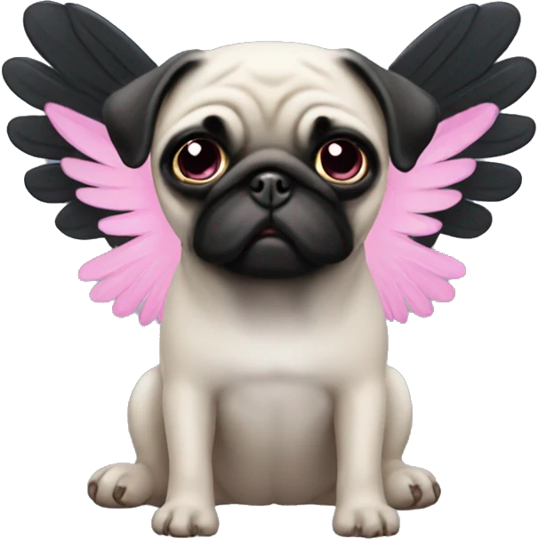 Black pug with pink angel wings emoji
