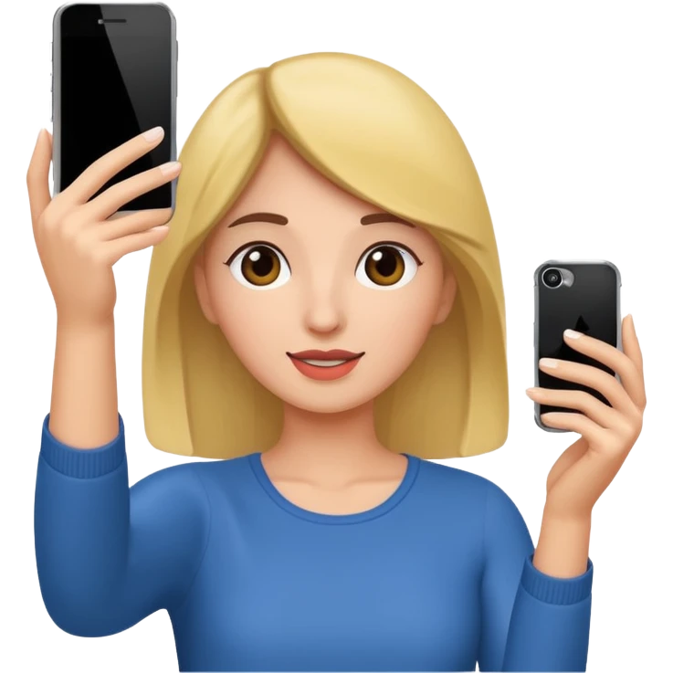  woman holding her phone having selfie emoji