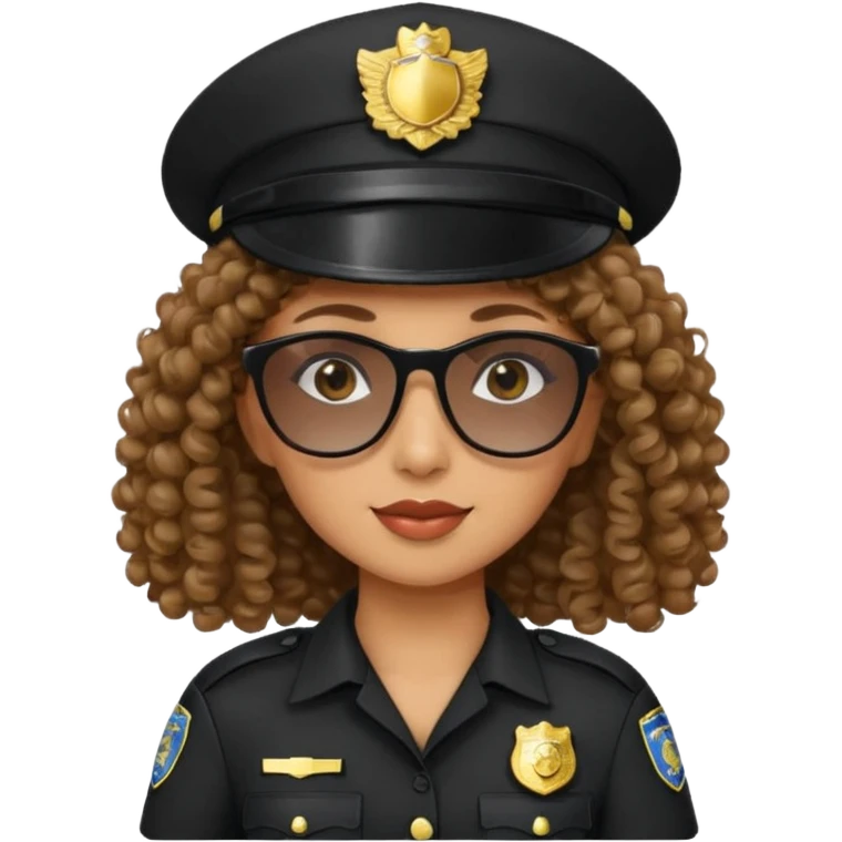 woman police wearing black dress with sun glasses curly hair and hat emoji