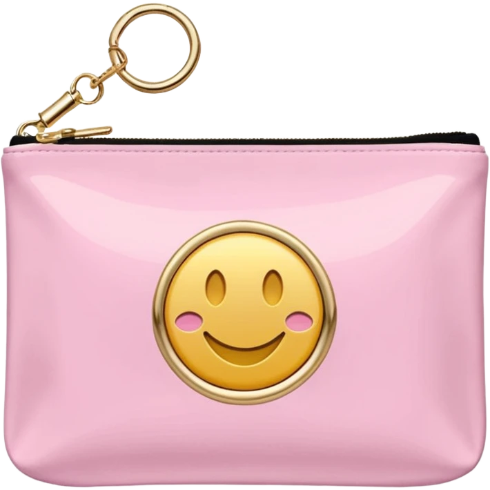 pink stoney clover lane rectangle pouch with shiny gold hardware and a circle zipper puller in emoji