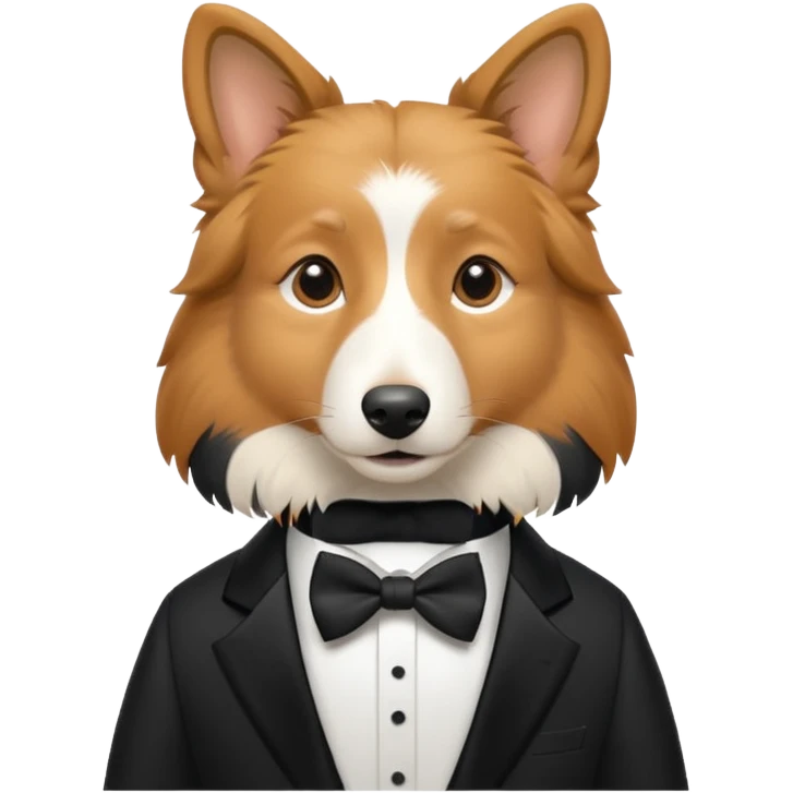 shetland sheepdog adult in a tuxedo emoji