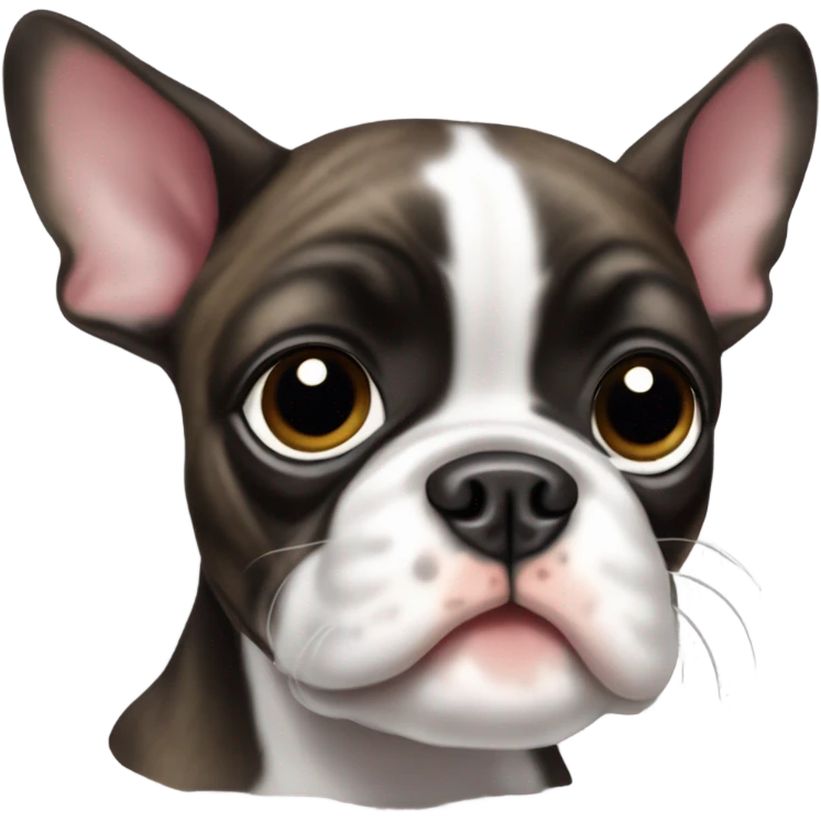 Small brindle coloured Boston terrier runt of the litter emoji