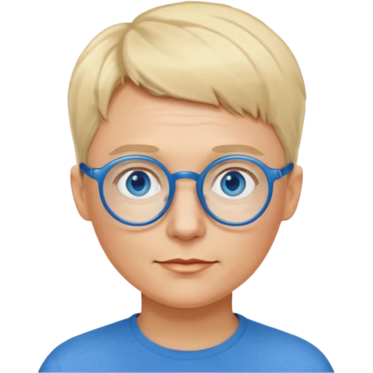 woman 50 years old, very short blonde hair like a man, blue eyes and blue round glasses emoji