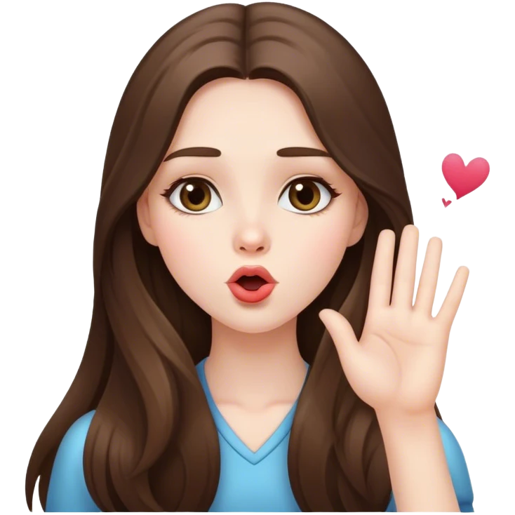  beautiful pale brunette girl with long hair sending a blowing kiss emoji