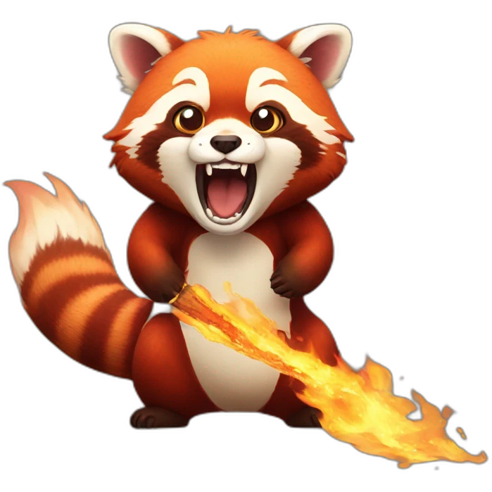Red panda opening mouth with fire emoji