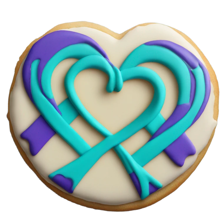 Purple teal Suicide awareness ribbon, heart cookie emoji