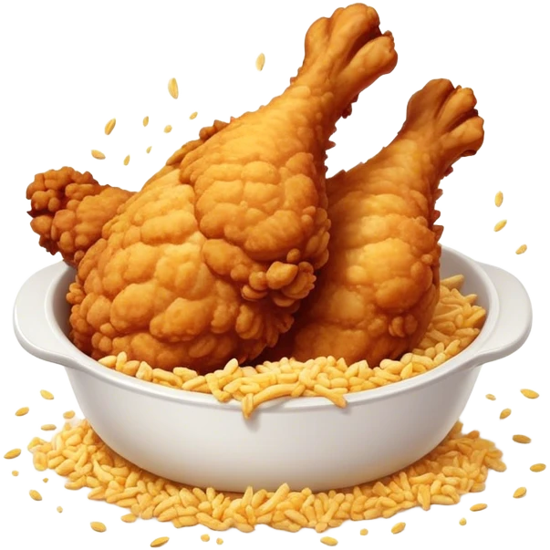 Cinematic crispy fried chicken, golden and crunchy, juicy inside, steaming as it is freshly served, sprinkled with seasoning, rich golden tones, inviting and delicious. emoji