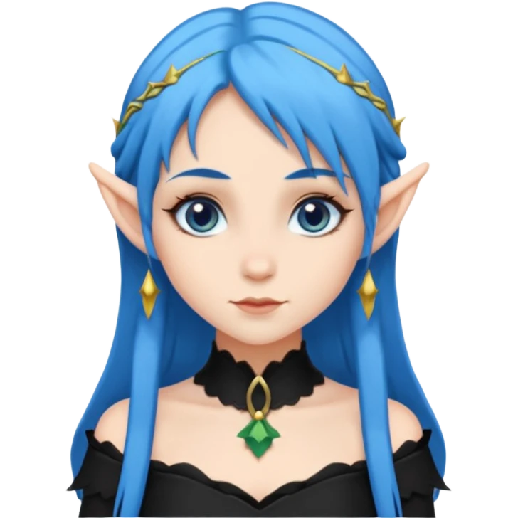 woman elves with blue hair black dress  emoji