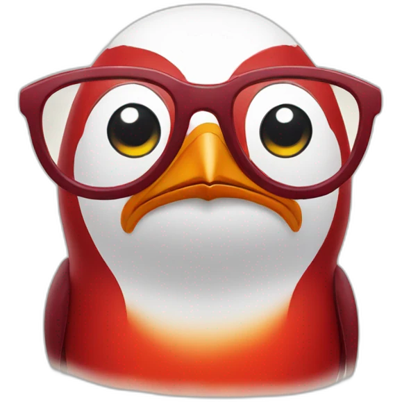Red penguin with glasses emoji