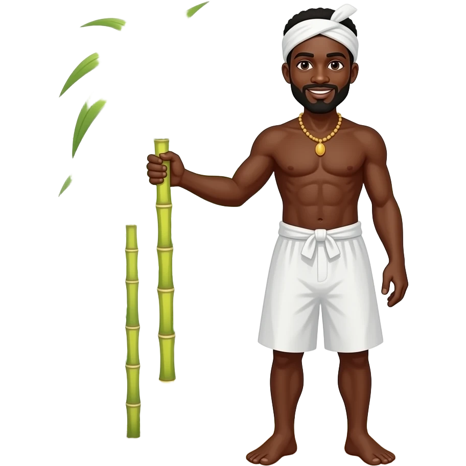 black slave standing wearing only a white bottom cultivating sugar cane emoji